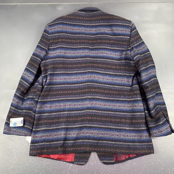 VTG Pagano West Blazer Mens 48 Long Blue Aztec AOP Stockman Wool USA NWT